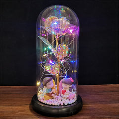 LED Enchanted Galaxy Rose Eternal 24K Gold Foil Flower with String Lights In Dome for Home Decor