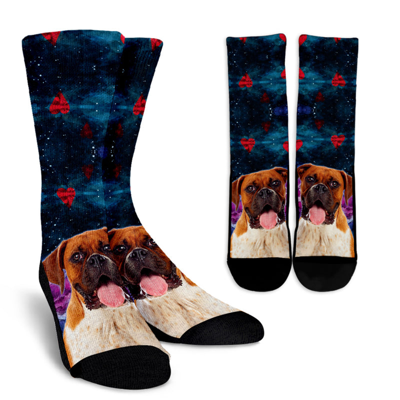 Boxer Dog Hearts Crew Socks Men and Women's Sizes