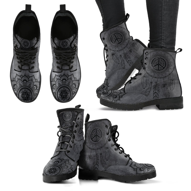 Dark Gray Peace DreamCatcher Handcrafted Boots