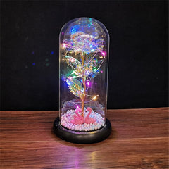 LED Enchanted Galaxy Rose Eternal 24K Gold Foil Flower with String Lights In Dome for Home Decor