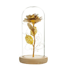 LED Enchanted Galaxy Rose Eternal 24K Gold Foil Flower with String Lights In Dome for Home Decor