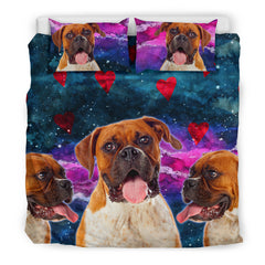 Boxer Dog Hearts Bedding Set Cute Dogs in Space