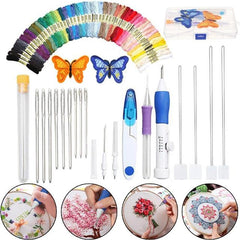 Magic DIY Embroidery Pen Knitting Sewing Tool Kit Punch Needle Set w/50 Threads Plastic+Steel Home Decoration Ornaments