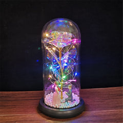 LED Enchanted Galaxy Rose Eternal 24K Gold Foil Flower with String Lights In Dome for Home Decor