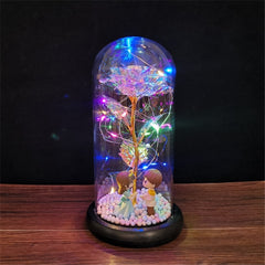 LED Enchanted Galaxy Rose Eternal 24K Gold Foil Flower with String Lights In Dome for Home Decor