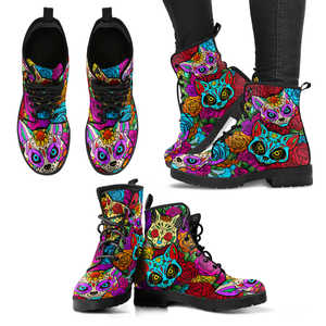 Sugar Skulls Cat Handcrafted Boots