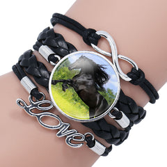 Fashion White Horse Love Female Leather Infinity Wrap Bracelet Bangle For Women Handmade Glass Cabochon Horse Jewelry Best Gift