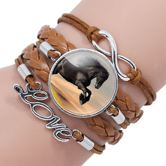 Fashion White Horse Love Female Leather Infinity Wrap Bracelet Bangle For Women Handmade Glass Cabochon Horse Jewelry Best Gift