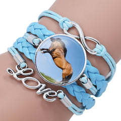 Fashion White Horse Love Female Leather Infinity Wrap Bracelet Bangle For Women Handmade Glass Cabochon Horse Jewelry Best Gift