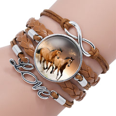 Fashion White Horse Love Female Leather Infinity Wrap Bracelet Bangle For Women Handmade Glass Cabochon Horse Jewelry Best Gift