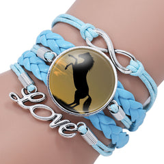 Fashion White Horse Love Female Leather Infinity Wrap Bracelet Bangle For Women Handmade Glass Cabochon Horse Jewelry Best Gift