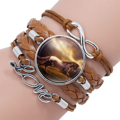 Fashion White Horse Love Female Leather Infinity Wrap Bracelet Bangle For Women Handmade Glass Cabochon Horse Jewelry Best Gift