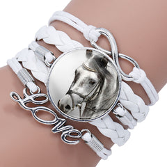 Fashion White Horse Love Female Leather Infinity Wrap Bracelet Bangle For Women Handmade Glass Cabochon Horse Jewelry Best Gift
