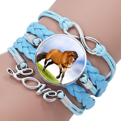 Fashion White Horse Love Female Leather Infinity Wrap Bracelet Bangle For Women Handmade Glass Cabochon Horse Jewelry Best Gift