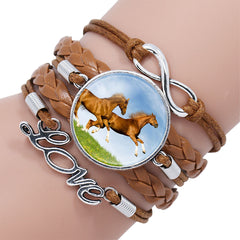 Fashion White Horse Love Female Leather Infinity Wrap Bracelet Bangle For Women Handmade Glass Cabochon Horse Jewelry Best Gift