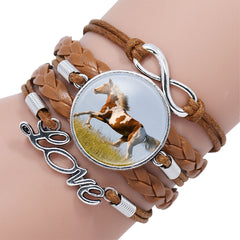 Fashion White Horse Love Female Leather Infinity Wrap Bracelet Bangle For Women Handmade Glass Cabochon Horse Jewelry Best Gift