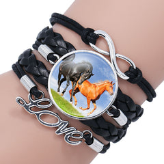 Fashion White Horse Love Female Leather Infinity Wrap Bracelet Bangle For Women Handmade Glass Cabochon Horse Jewelry Best Gift