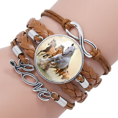 Fashion White Horse Love Female Leather Infinity Wrap Bracelet Bangle For Women Handmade Glass Cabochon Horse Jewelry Best Gift
