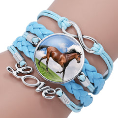 Fashion White Horse Love Female Leather Infinity Wrap Bracelet Bangle For Women Handmade Glass Cabochon Horse Jewelry Best Gift