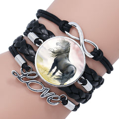 Fashion White Horse Love Female Leather Infinity Wrap Bracelet Bangle For Women Handmade Glass Cabochon Horse Jewelry Best Gift